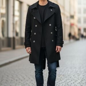 Spago Black Trench Belted Coat